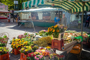 Ein Verkaufsstand beim Bauern- und Regionalmarkt in der Kieler Innenstadt