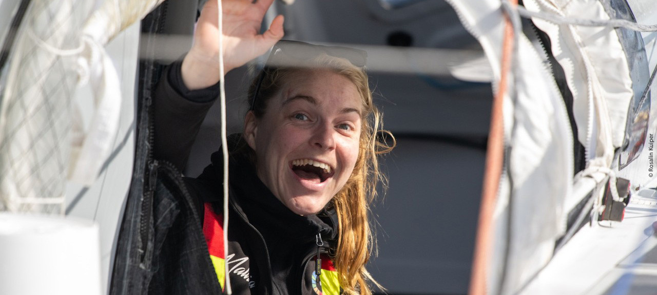 Rosalin Kuiper on board, laughing